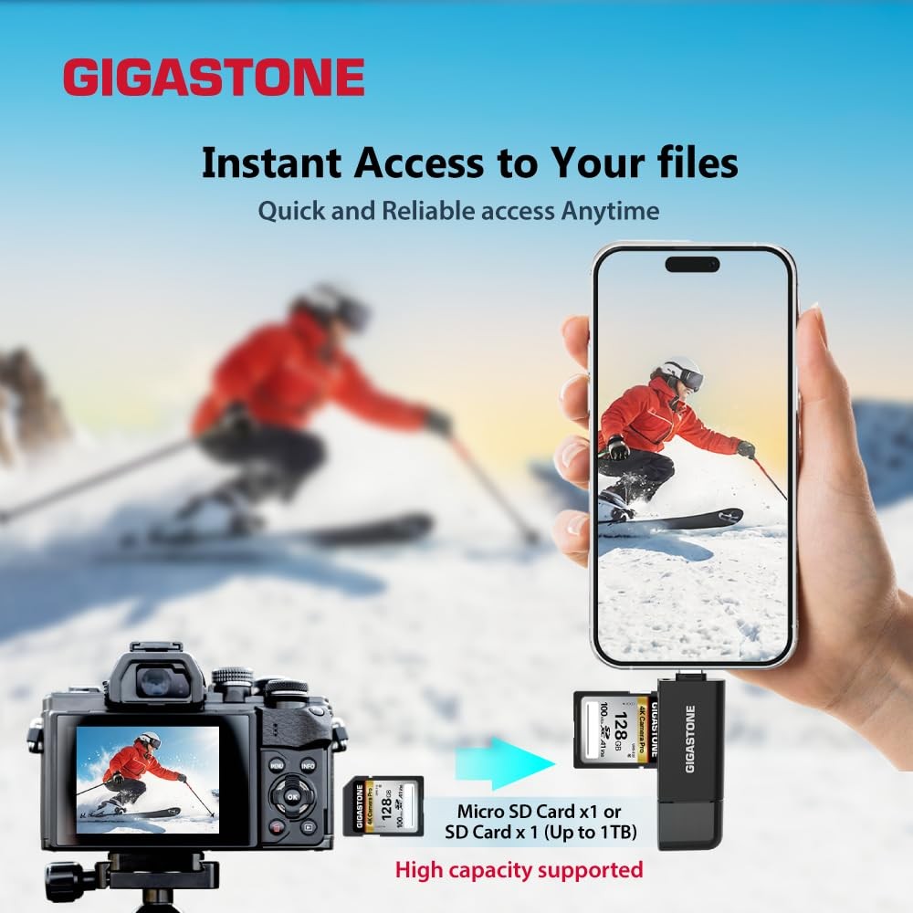 GIGASTONE SD Card Reader, 5-in-1 USB-A/USB-C Reader 1 Pack