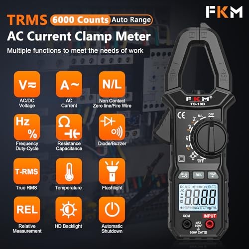 Clamp Meter,TRMS 6000 Counts Digital Clamp Black-(AC Current)Clamp Meter