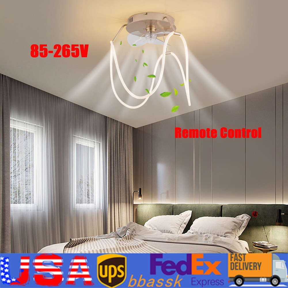 14in LED Ceiling Fan Flush Mount Enclosed Ceiling Fan w/ Light & Remote Control