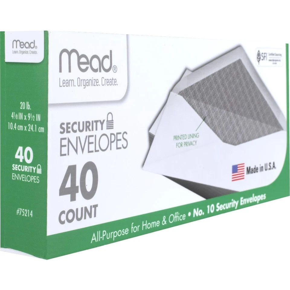 10 Envelopes, Letter Size, 4-1/8 x 9-1/2, Security Printed Lining for Privacy...