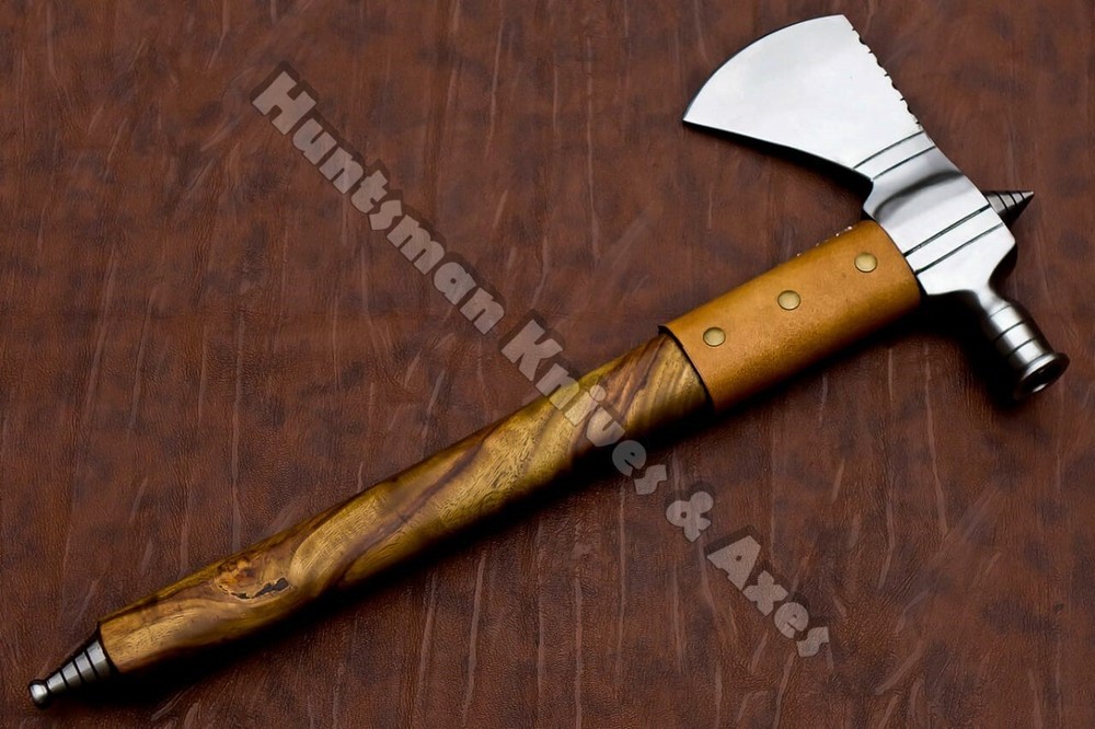 Forged Damascus Steel American Native functional Smoke pipe Tomahawk ( pole Axe)