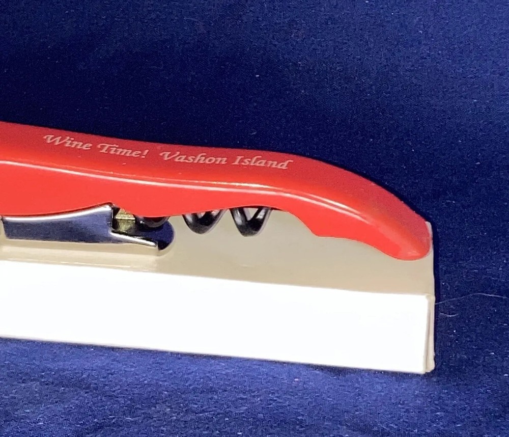 RED Double-Hinged Corkscrew & Bottle Opener ( Vashon Island )in Box.