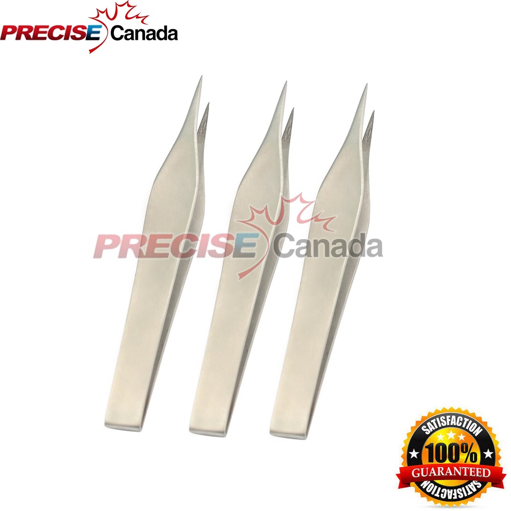 3 Pcs Feilchenfeld Splinter Forceps 11 cm 4.5" Straight Serrated Tips