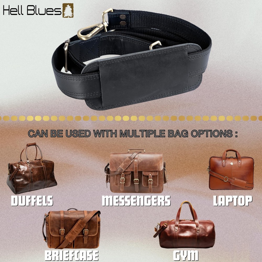 Genuine Leather Black Shoulder Strap Replacement Adjustable with Metal Hook f...