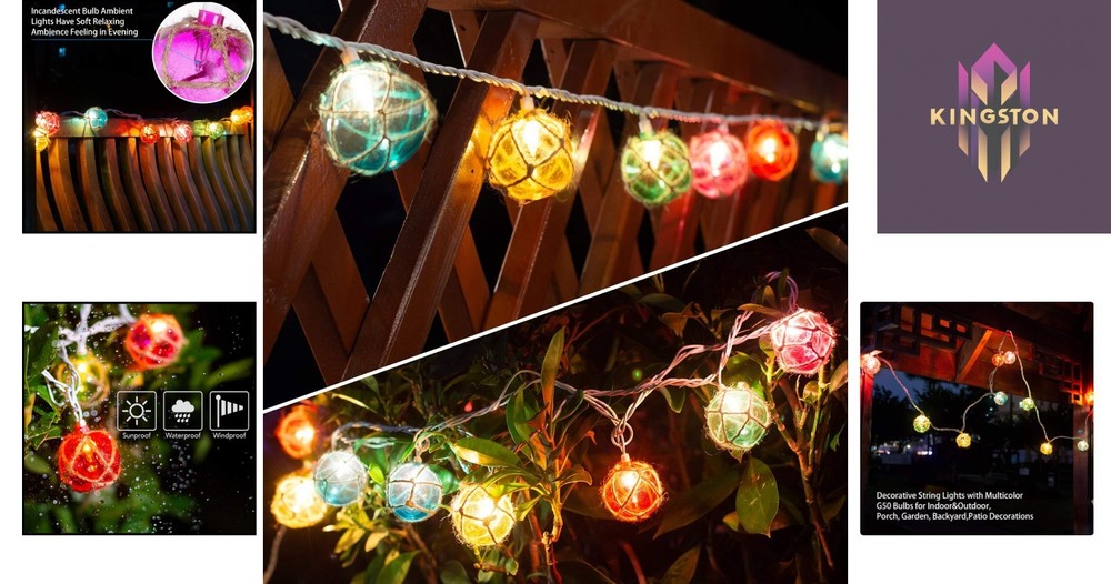 Nautical Fishing Float String Lights Set, 10 Multicolor Waterproof Decor