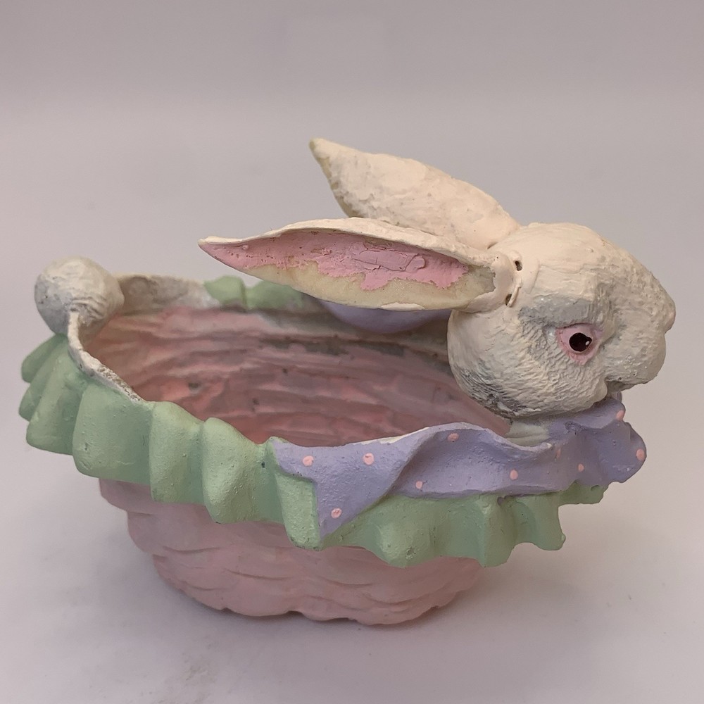 Resin Easter Bunny Rabbits Candy Trinkets Holder 4”