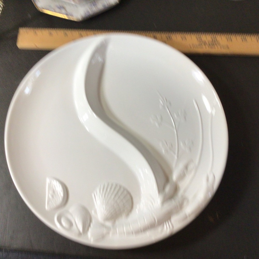 Elements White Ceramic Divided Platter with Seafood Motif