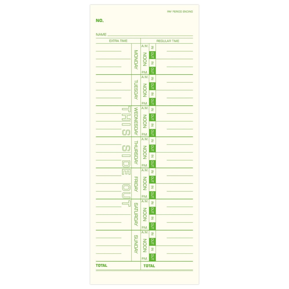 Weekly Time Cards 1-Sided, 3-1/2" x 9", Named Days, 500-Count,Time Medium