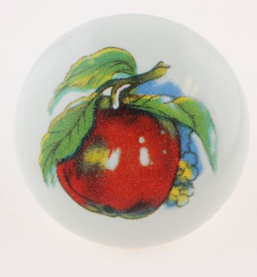 1-1/2" Ceramic Knob White with Apple