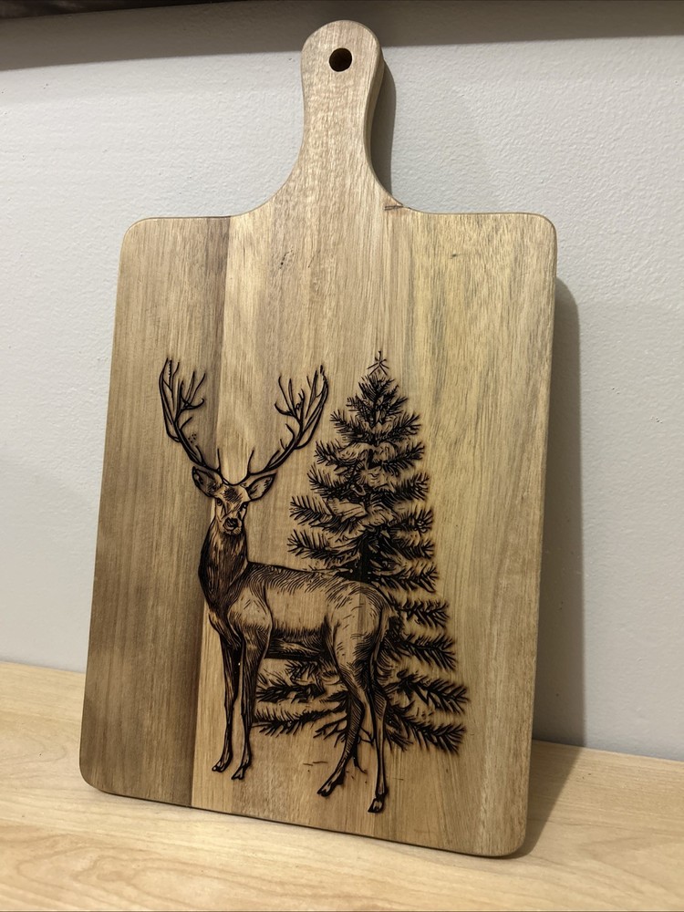 Charcuterie Board With Deer And Tree Custom Engraved 9”x16”
