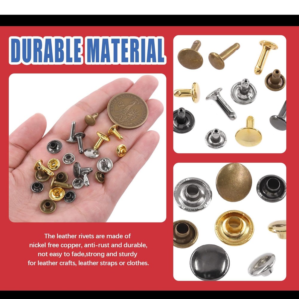 180 Sets 4 Colors Double Cap Rivets Leather Rivets Metal Studs Leather Studs ...
