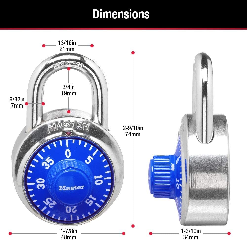 Master Lock 1506D Locker Combination Padlock, 1 Pack, Blue