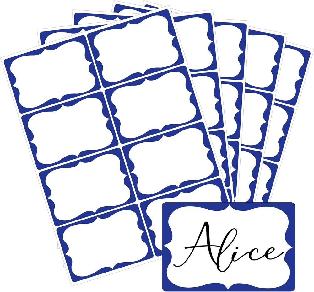 Plain Name Tags Sticker White with Blue Border 3" x 2" Sticky Name Stickers,Name