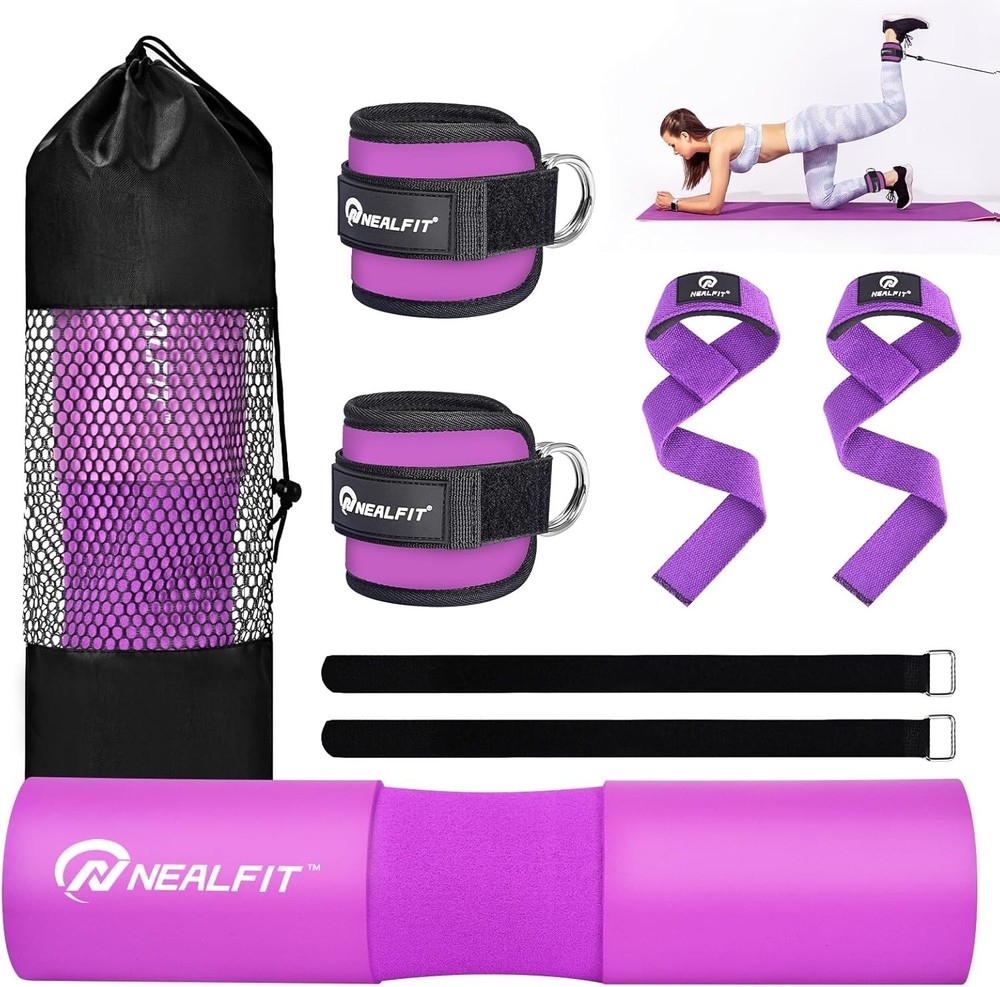 Barbell Pad Set with Lifting Straps & Ankle Straps - Squat Pad for Hip Thrust...