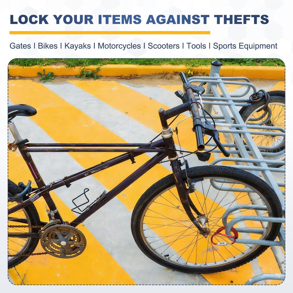3.3Ft Security Cable Lock Steel Safety Cable with 3.8" Combination Lock Silver
