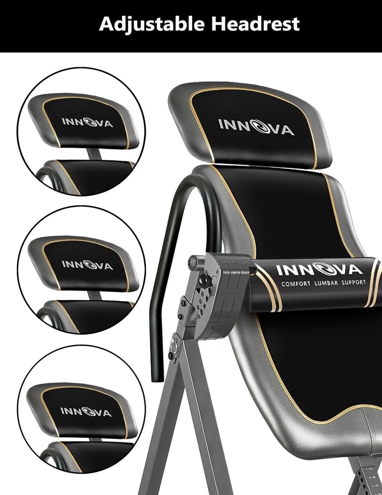 Innova Inversion Table with Adjustable Headrest, Reversible Ankle Holders, an...