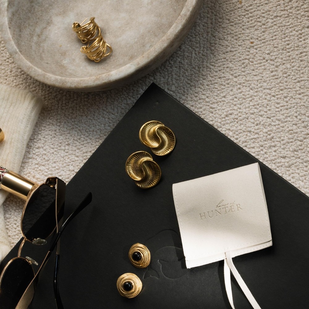 Gold & Black Vintage Stud Statement Earrings