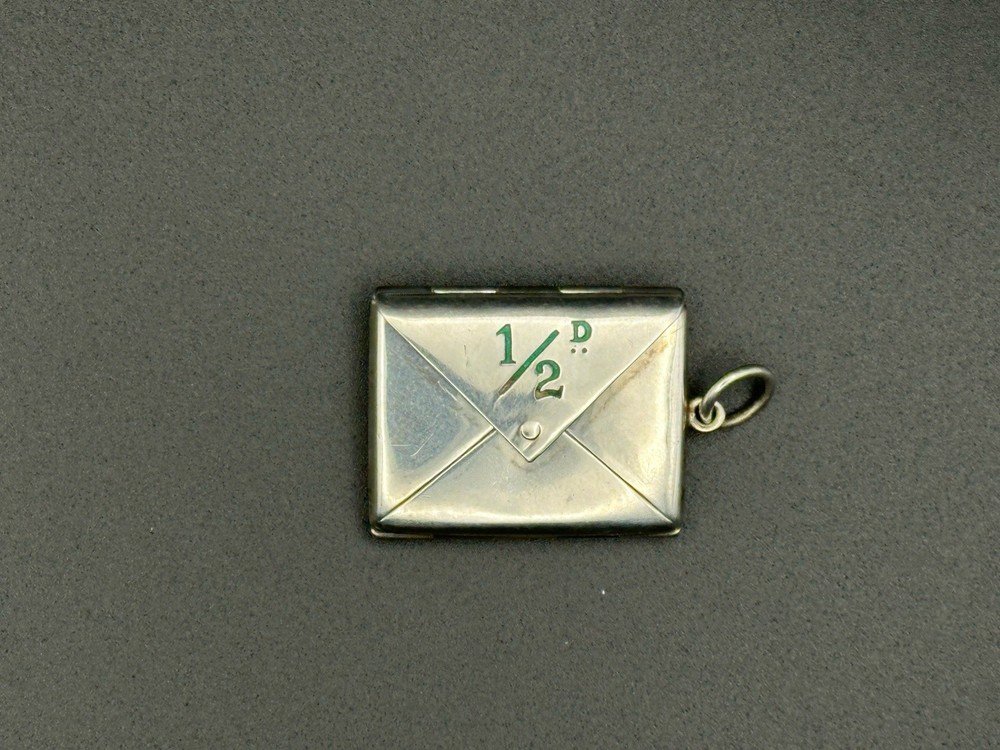 Edwardian Solid Silver Enamel Double Stamp Case Pendant 1D 1/2D 1903