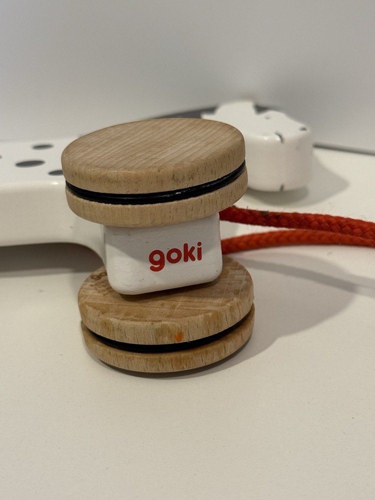 Vintage Goki Horse Pull Toy White With Black Mane And Spots Red Pull String