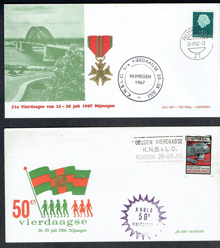 1966, 67  NETHERLANDS 4DAAGSE COMMEMORATIVE COVERS (2). NIJMEGEN.