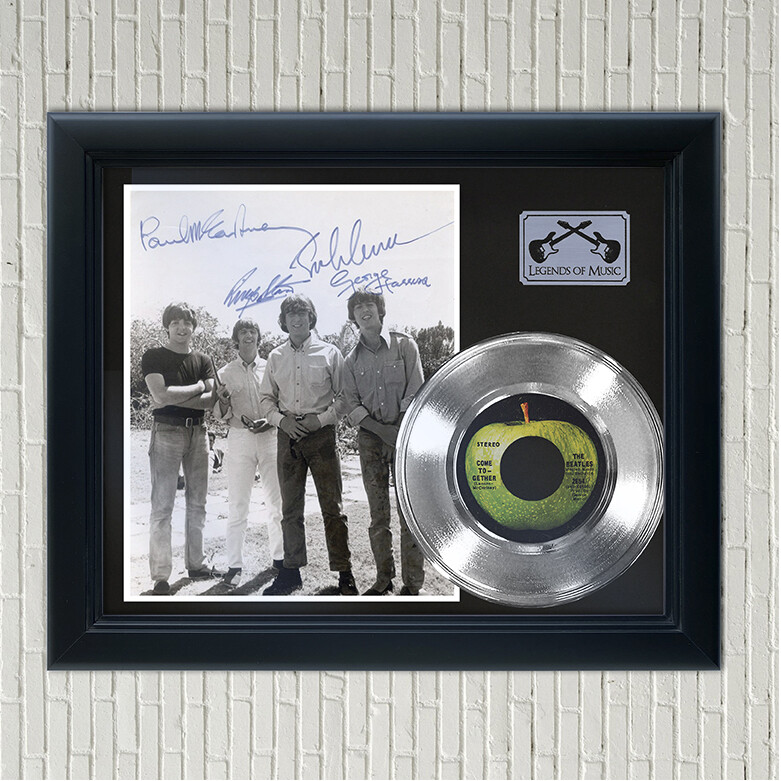Beatles "Come Together" Framed Silver Reproduction Signed Record Display