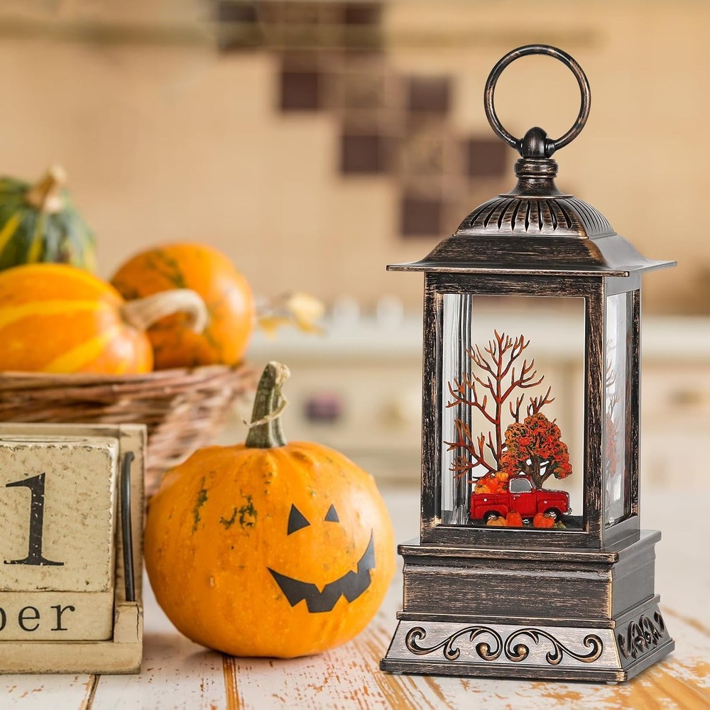 Lighted Fall Truck Snow Globe - Automatic Timer, Glitter Swirl, Decor