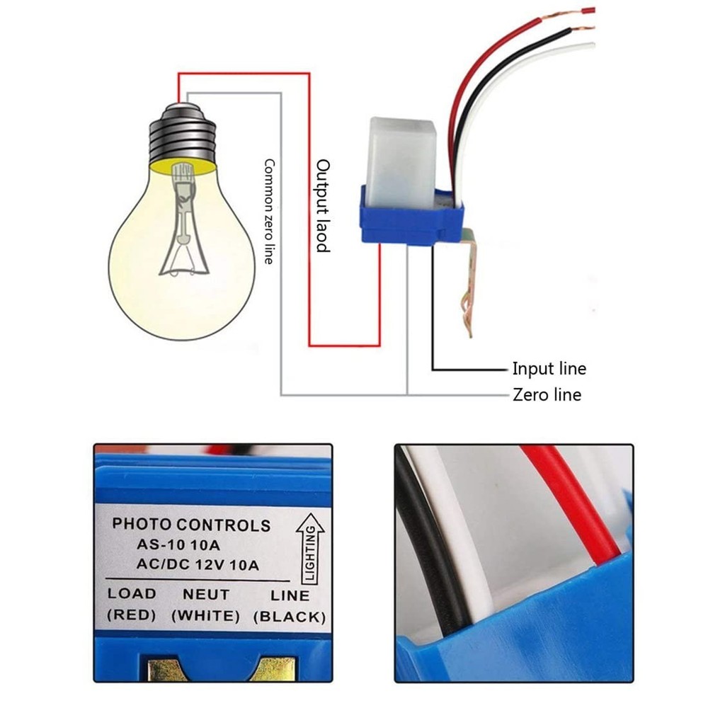 3 Pcs IP54 Light Sensor Switch - Automatic Dusk to Dawn Control for 12V Systems