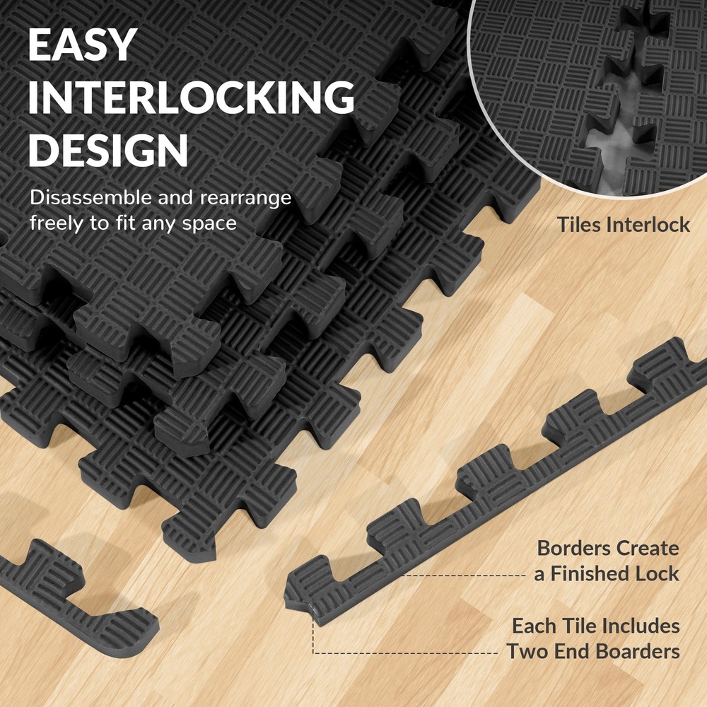Black – 1/2" – 6 Pack EVA Foam Interlocking Floor Tiles