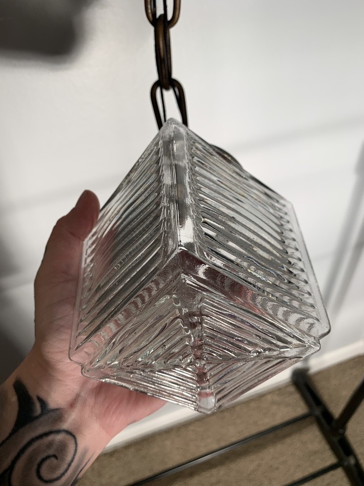 Brass Pendant Light Square Globe Shade Great 85A