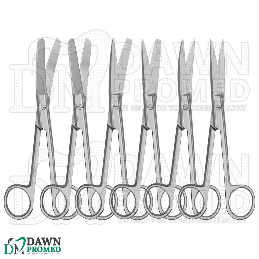 6 Pcs Operating Scissors 6.5" Straight & Curved Round Pattern Set German Grade
