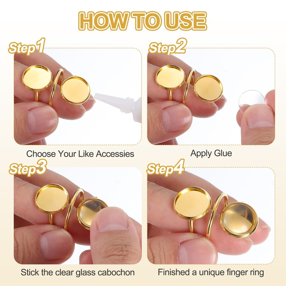 10Pcs Ring Base Blank, 12mm Ring Blank Base with 20Pcs Cabochon(Gold)