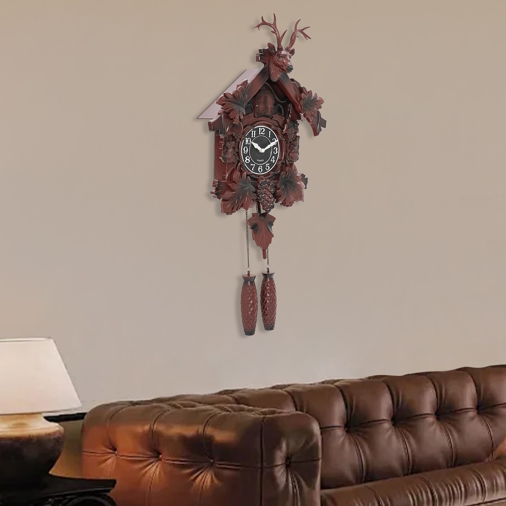 Vintage Antler Wall Clock with Cuckoo Function and Silent Movement