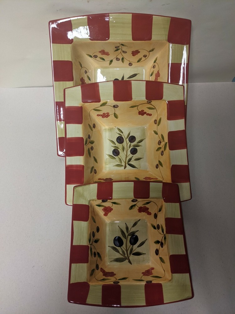 Antonio Piscitello Square Ceramic Dinnerware W/ Olives Absolutely Stunning NOS
