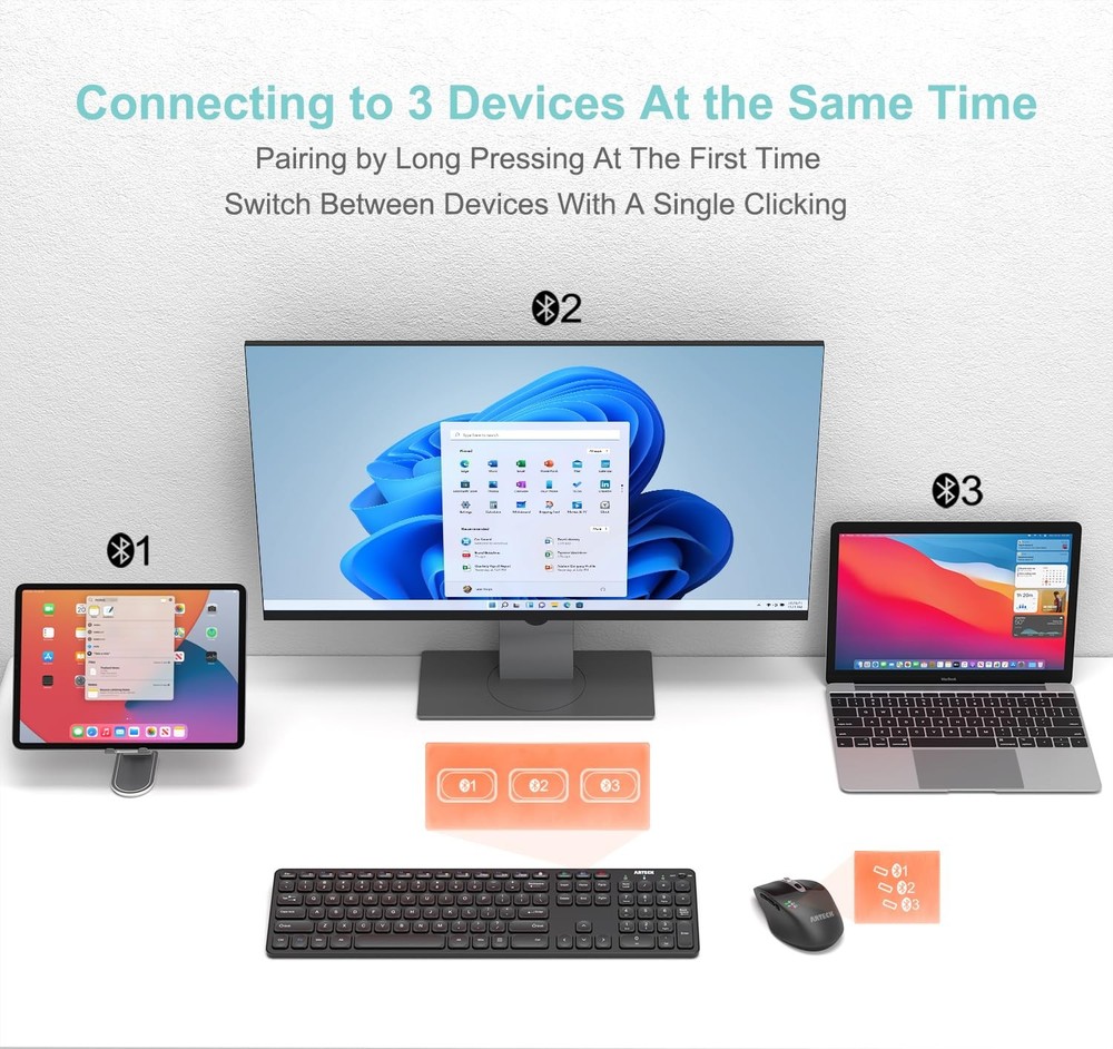 Universal MultiDevice Bluetooth Keyboard and Mouse Full Size Wireless Bluetoo...