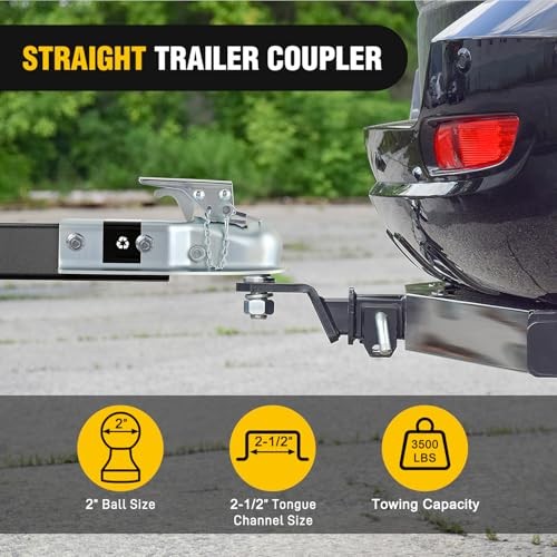 Straight Trailer Coupler with Security Latch&Chain for 2 2"x2-1/2"/3500Lbs