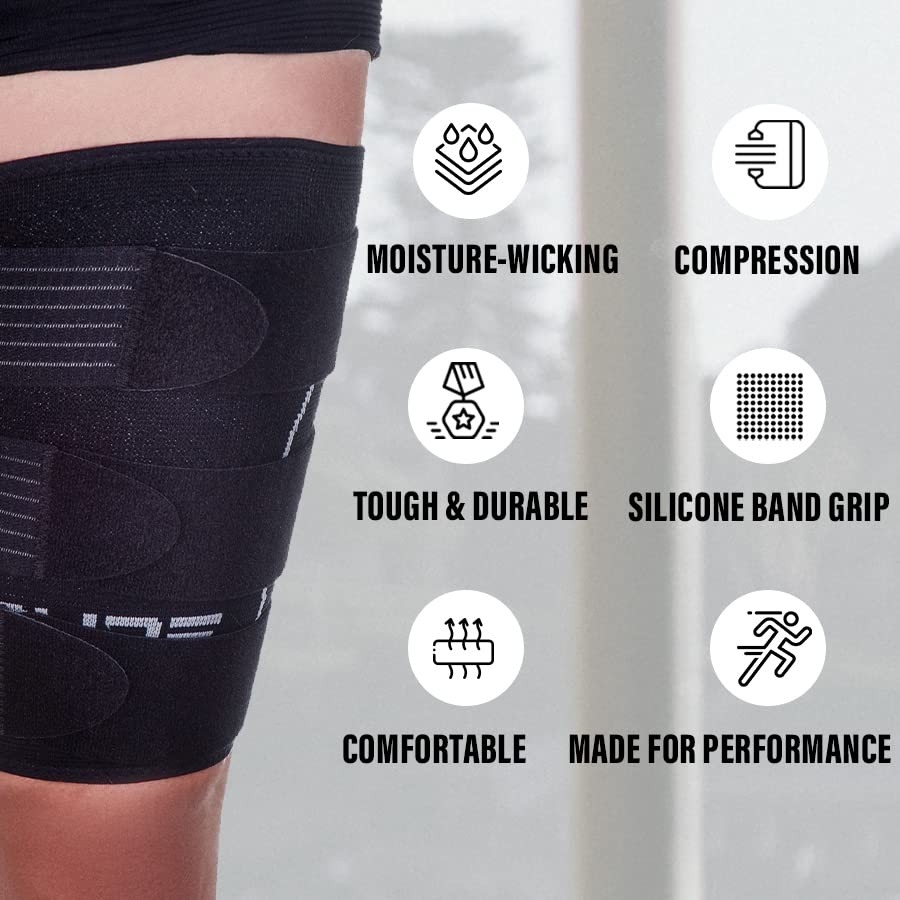 Pure Athlete Thigh Compression Sleeve – Adjustable Straps Quad Wrap Support Brac