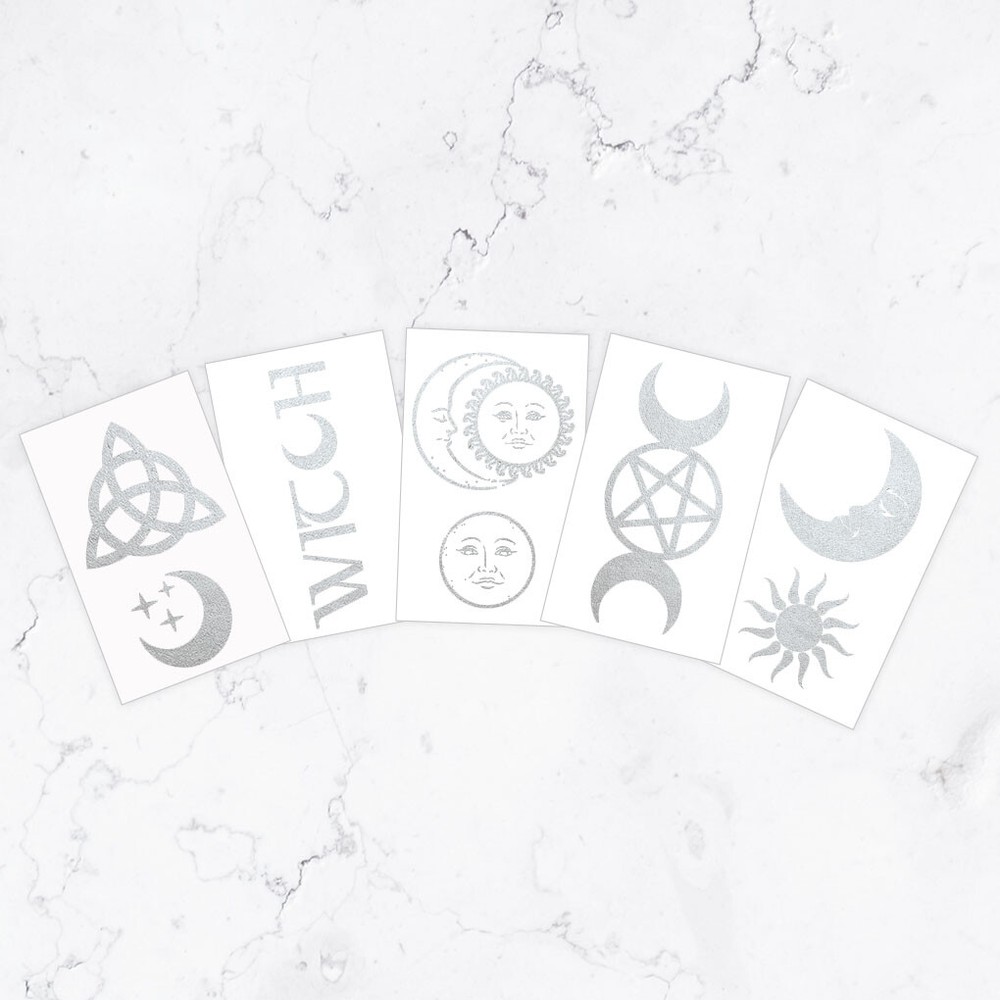 Witchy Celestial Silver Temporary Tattoos (10-Pack) | Witch-Inspired