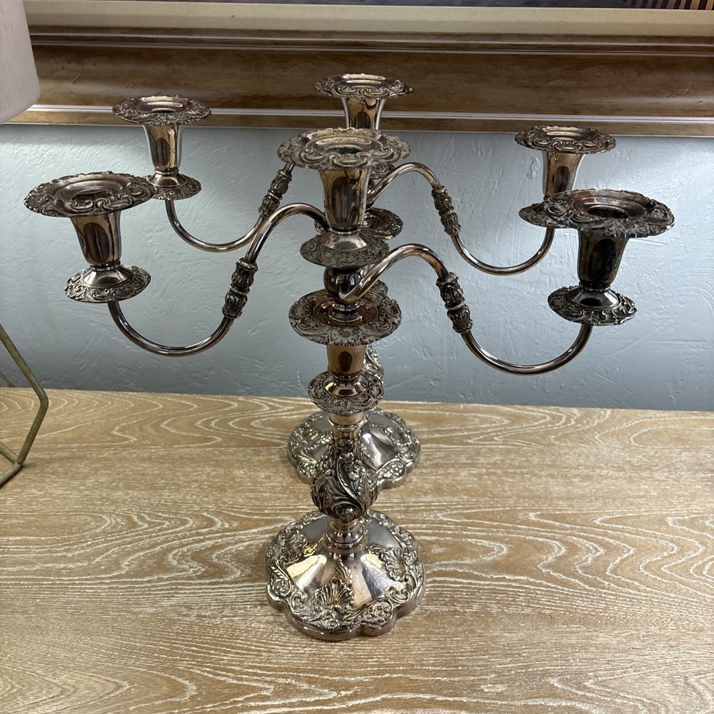 VTG Pair Sheffield Silver Co. 3 Light Candelabra Rococo Style Silver