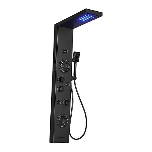 6 in 1 Shower Panel Tower System, Rainfall Shower Panels Set w/LED Matte Black