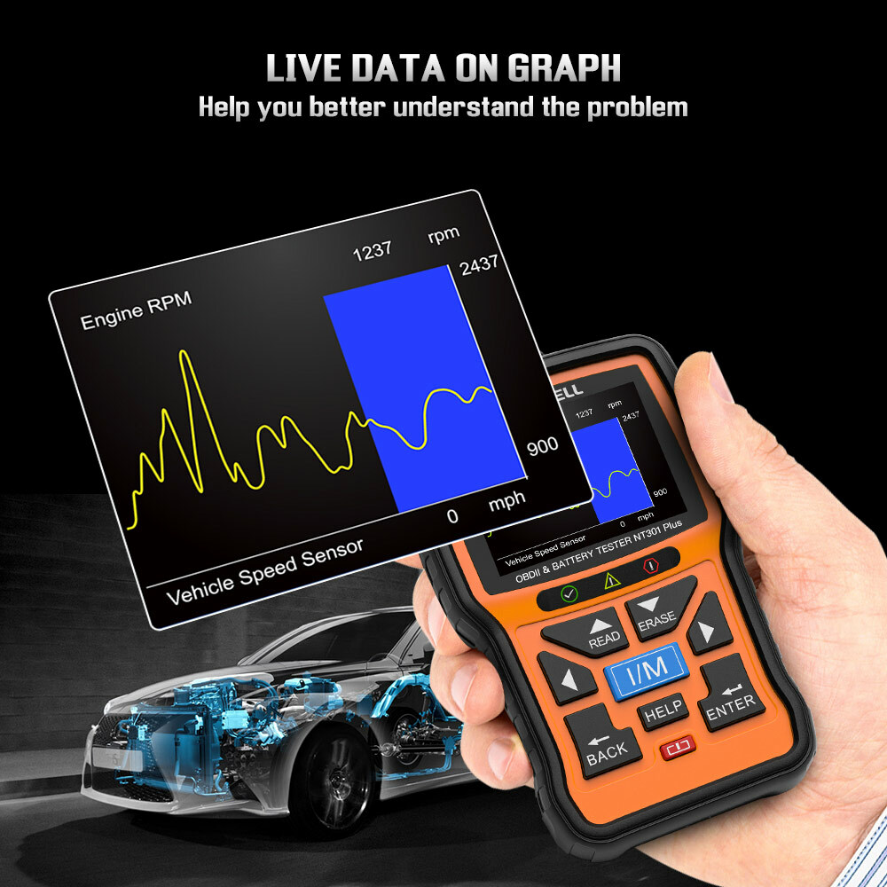 Foxwell NT301 PLUS OBD2 Scanner Code Reader Battery Tester Car Diagnostic Tool