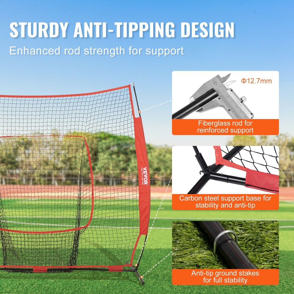 7x7 ft Baseball Softball Practice Net, Portable Baseball Training Net for Hittin