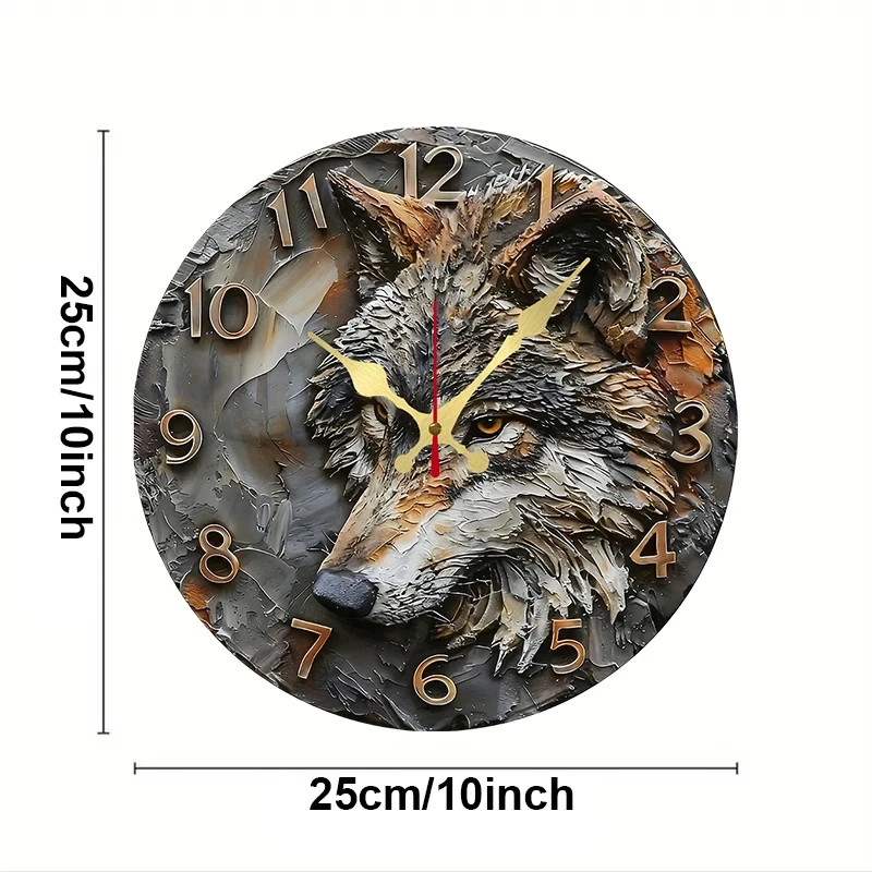 Modern Wall Clock 25cm - Artistic Wolf Design for 2D Home