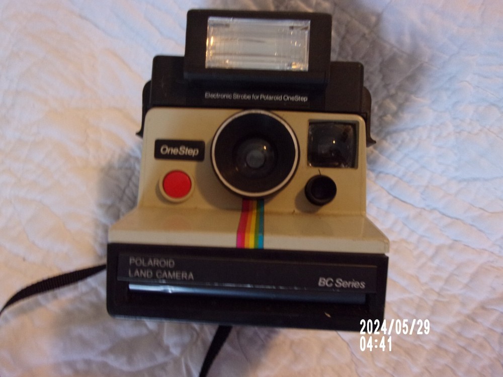 Polaroid One Step Land Camera BC Series Rainbow Stripe SX-70 With Flash Strobe.