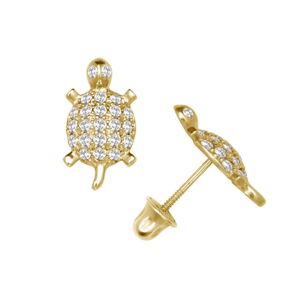 14k Yellow or White Gold Turtle CZ Stud Earrings