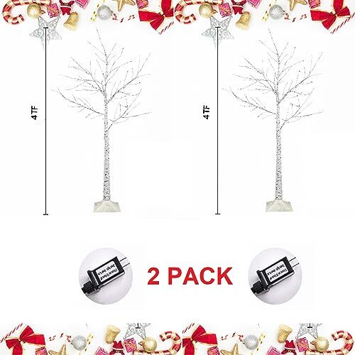 2-Pack 4FT Lighted Birch Tree (Higher Size & Floor 4FT-2PACK Warm White