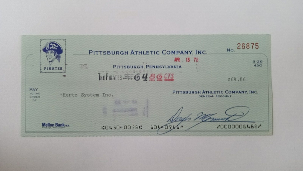 Hertz System Inc.: 1978 Pittsburgh Pirates Expense Check