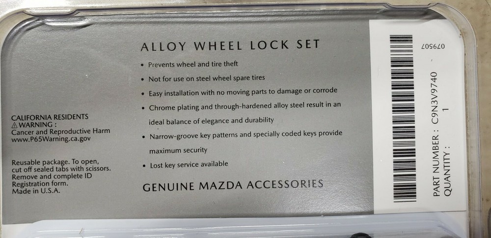 Mazda Chrome Wheel Locks (locking lugnuts) C9N3V9740A fits all Mazda.