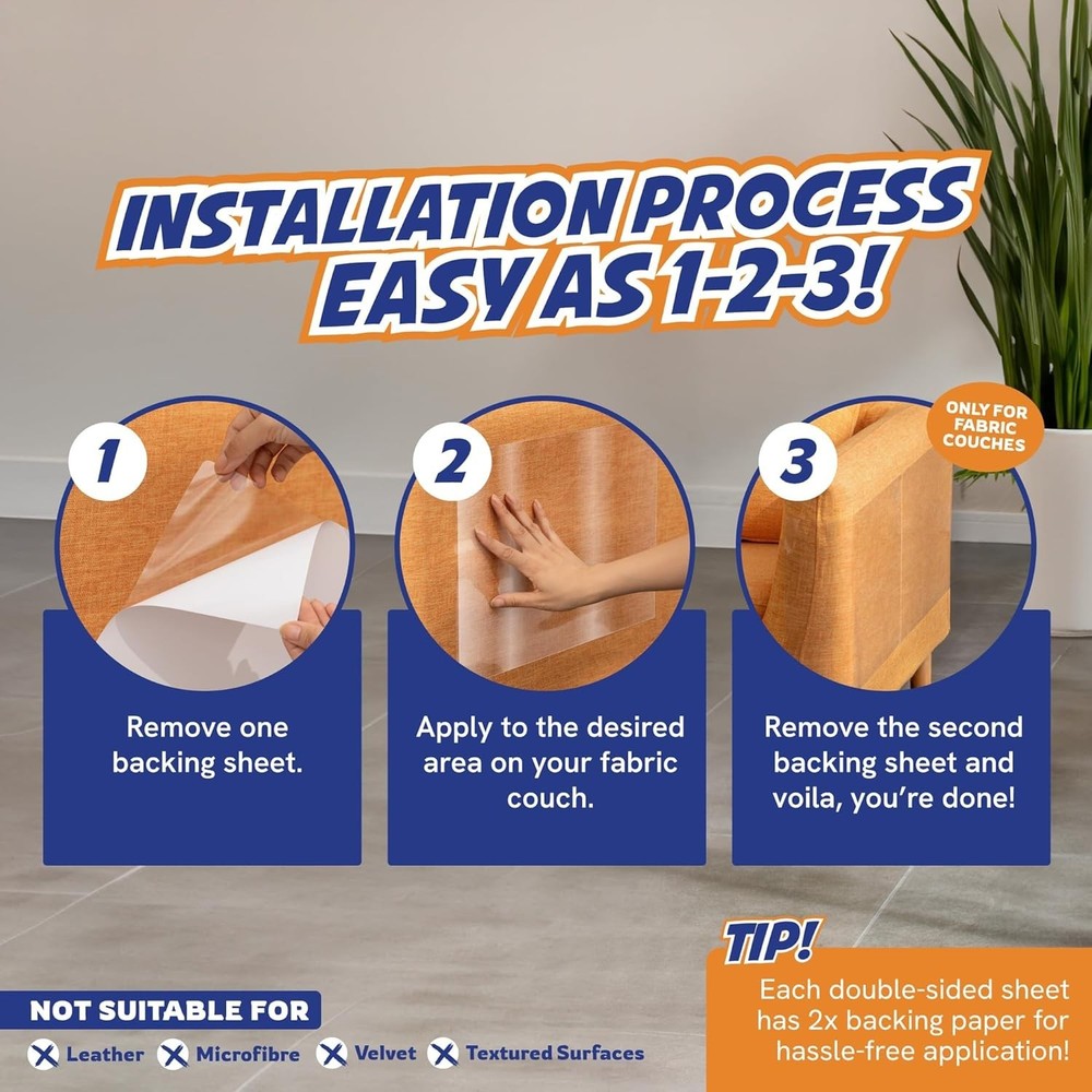 Double-Sided Sticky Tape for Cat Scratch Prevention - 12 Sheets Clear