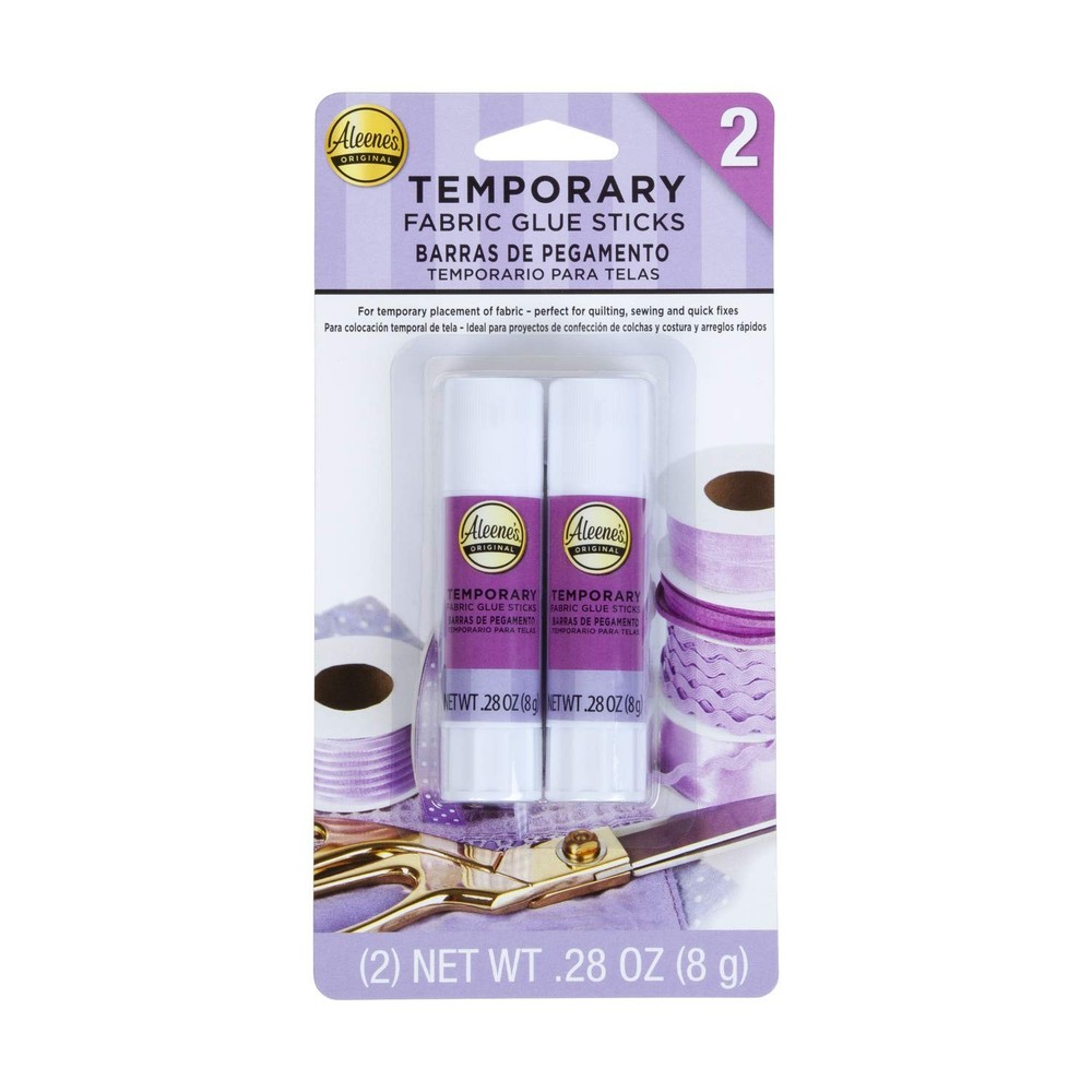 No-Sew Temporary Fabric Glue Sticks, .28oz 2-Pack