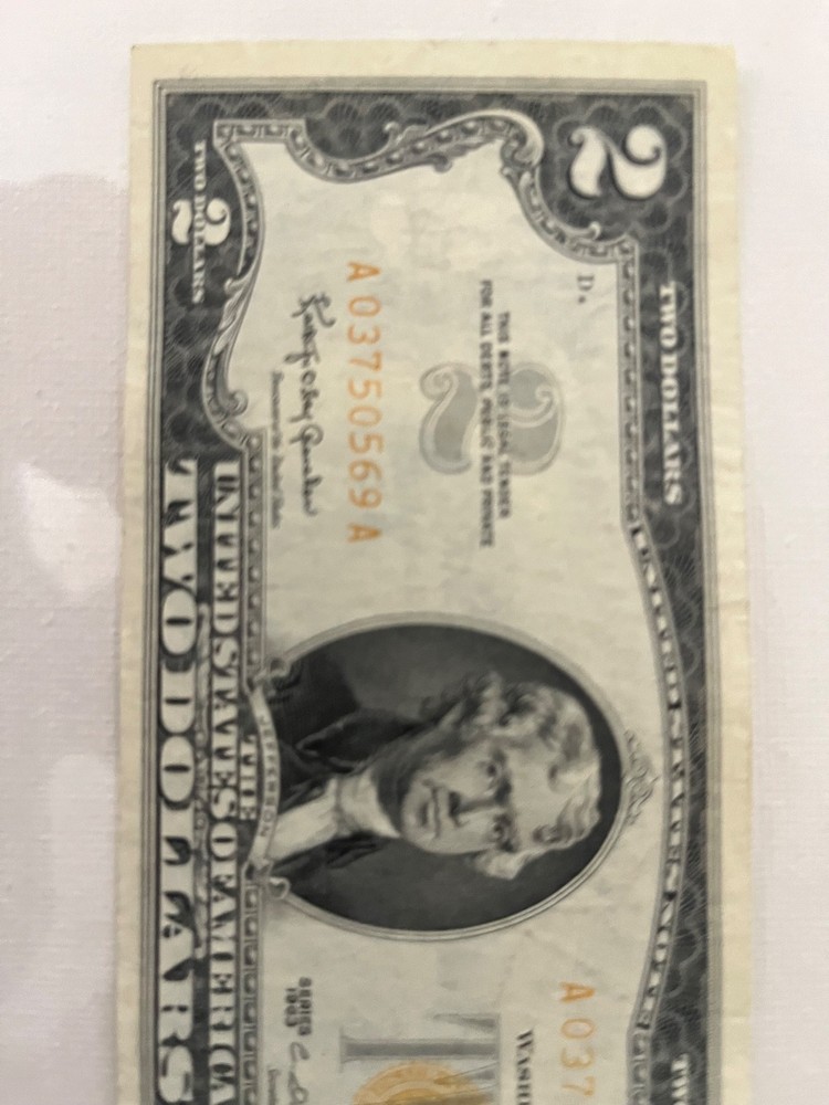 $2 Dollar Bill Yellow Seal
